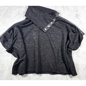 Joseph Ribkoff Women's XS S Black Metallic Knit Faux Leather Snap Collar Top